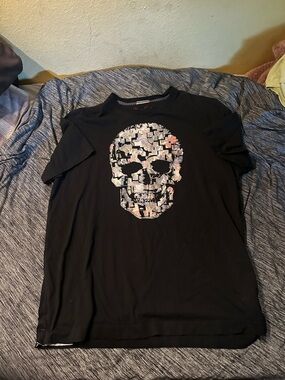Robert Graham Black Short-Sleeve Tee with Mosaic Skull